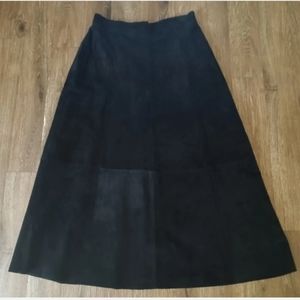 vintage Margaret Godfrey black Suede Leather Maxi Long Skirt 12 petite patchwork